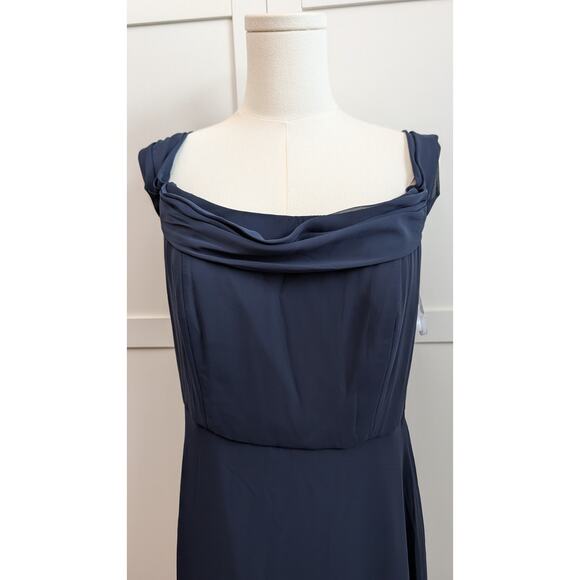 Dessy Group Thread Off The Shoulder Draped Neckline Maxi Dress Navy Size 10 - Picture 4 of 11